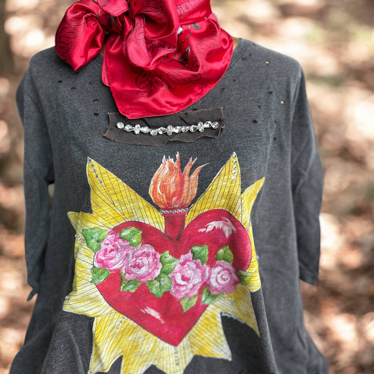 Blazing Heart Tattered Tee: Sm