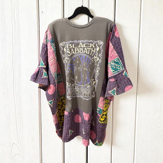 Black Sabbath Upcycled Kantha Dress Fits a Small to 3X Super Oversized