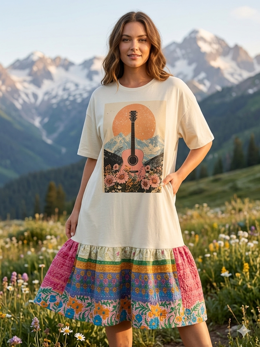 Smoke and Embers Upcycled Vintage Kantha Tee Dress Fits a Small to 3X