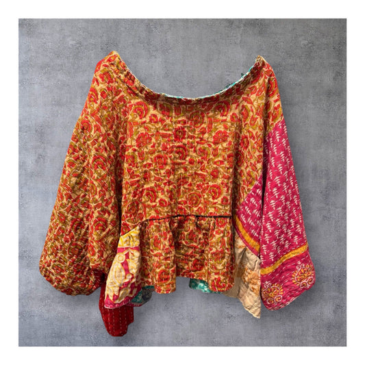 Monet Upcycled Vintage Kantha Quilt ART Layering Top One Size Fits A Small to 3X Oversized