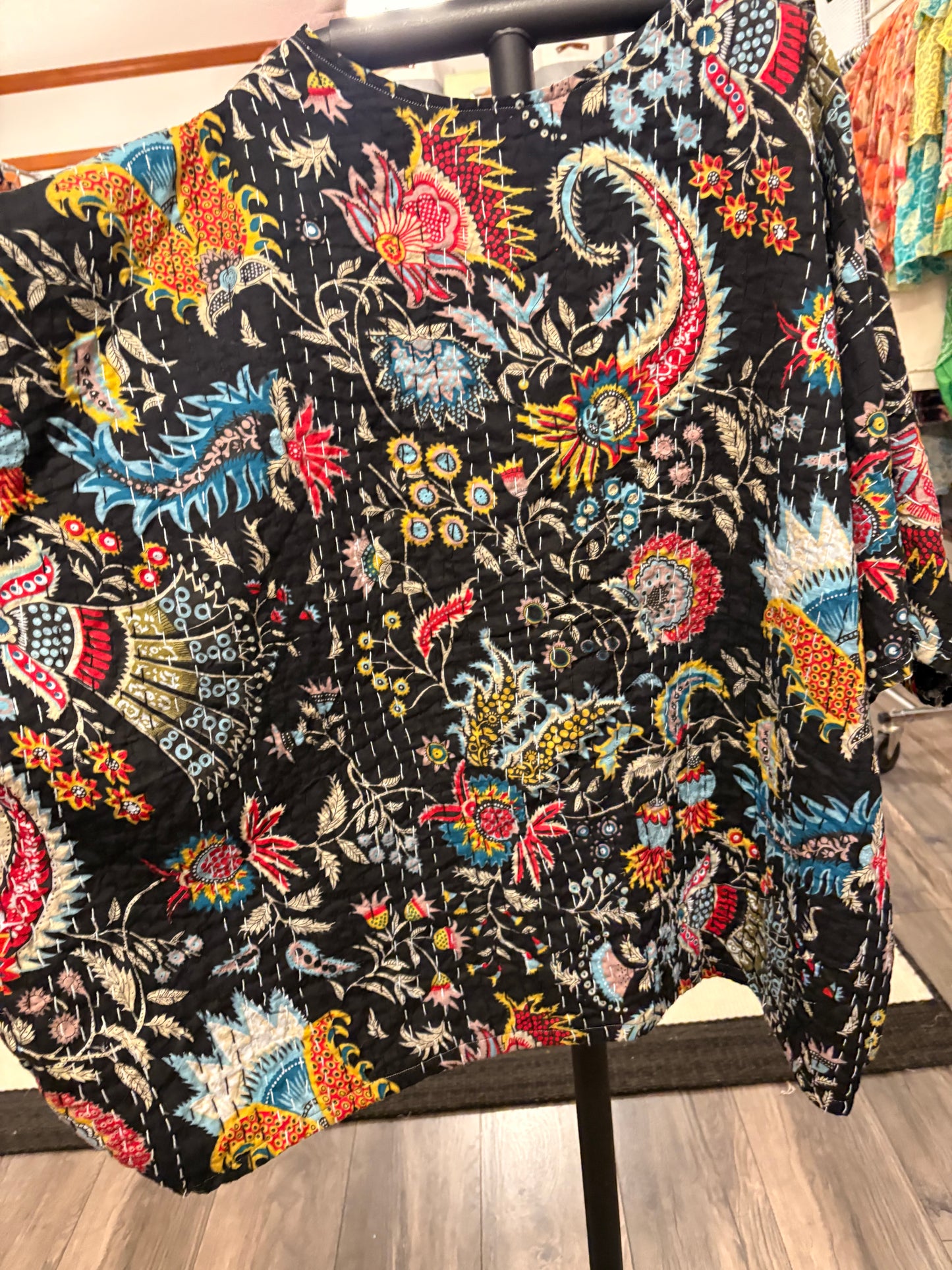 Monica Midnight Paisley Kantha Top One Size Fits Small to 3X