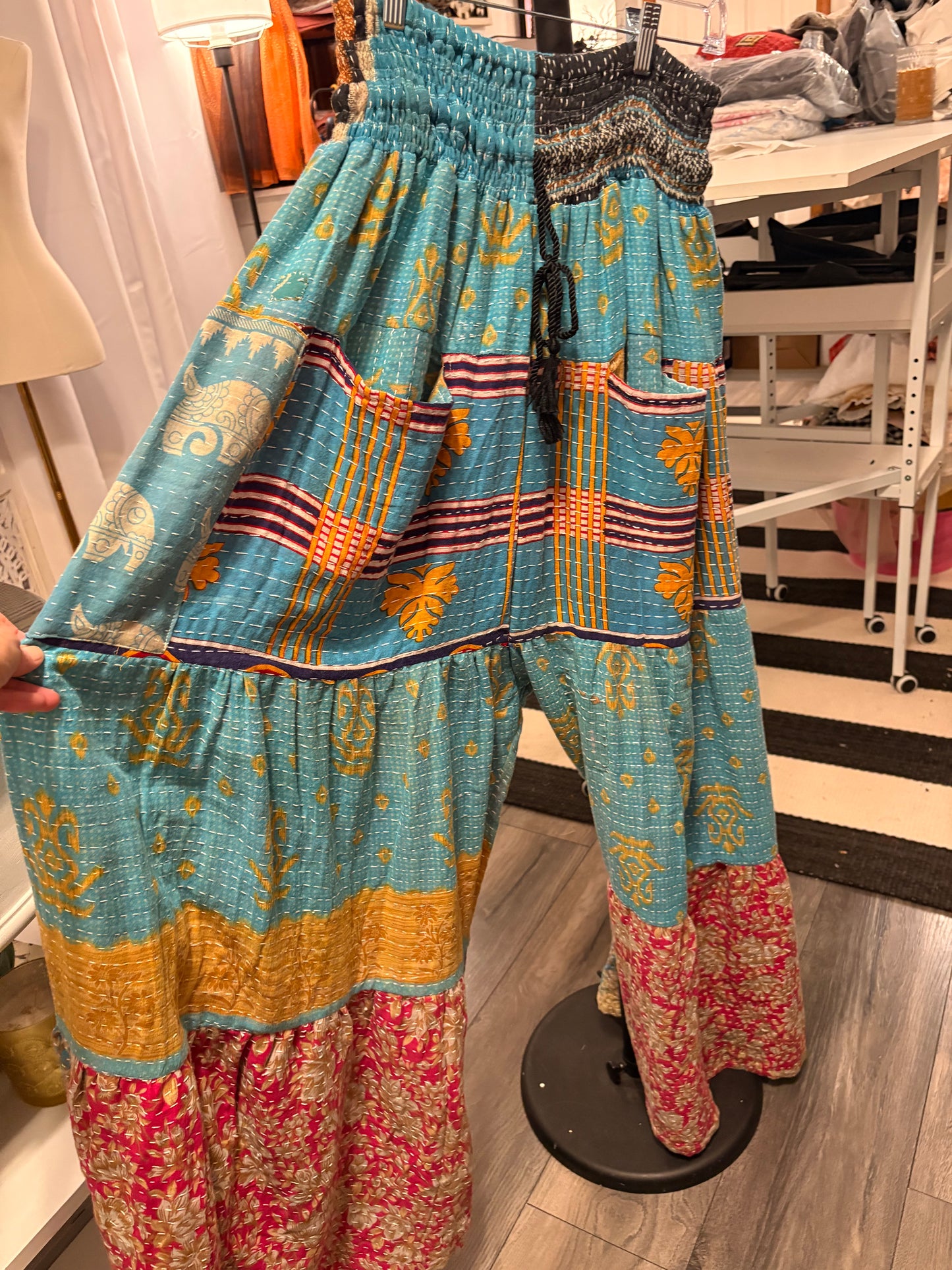 Halle Upcycled Kantha Pants One Size Fits a Size Small to 3X 2-22