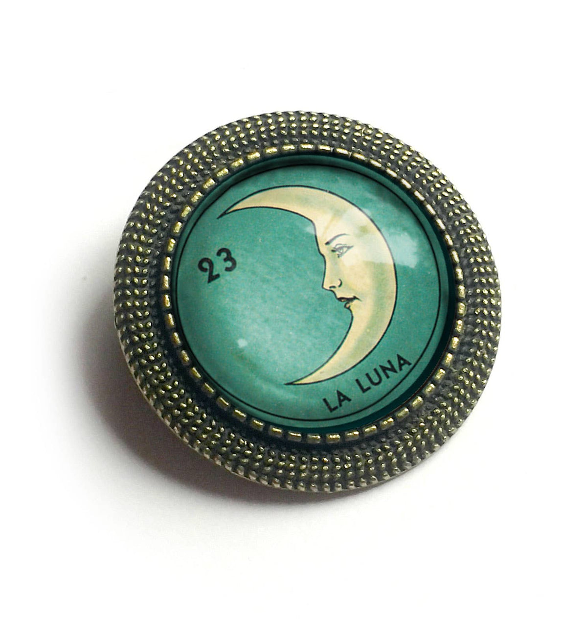 Loteria La Luna Crescent Moon Glass Cabochon Brooch