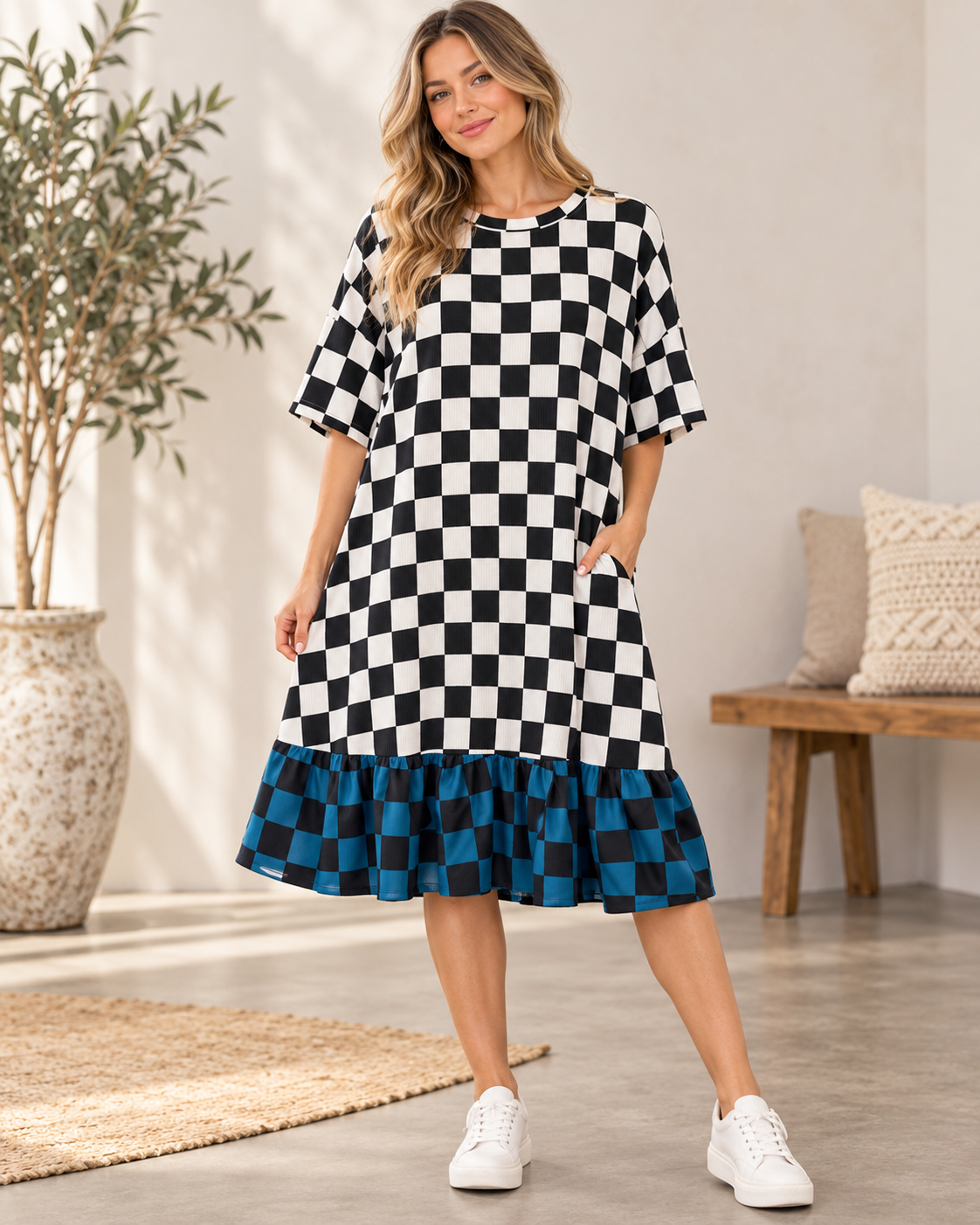 Checkerboard Glam Dress One Size Fits a Small to 3X