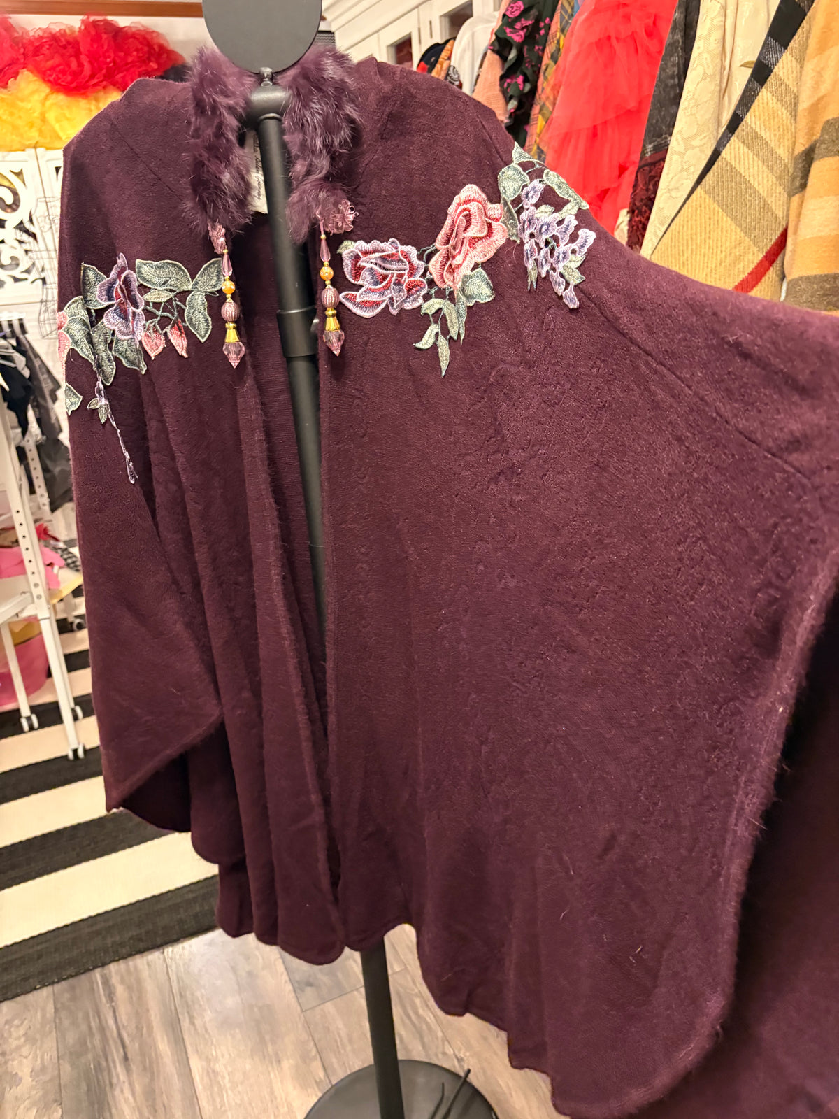 Dark Plum Hand Embroidered Fairytale Cape by Aratta One Size Fits a Small to 3X