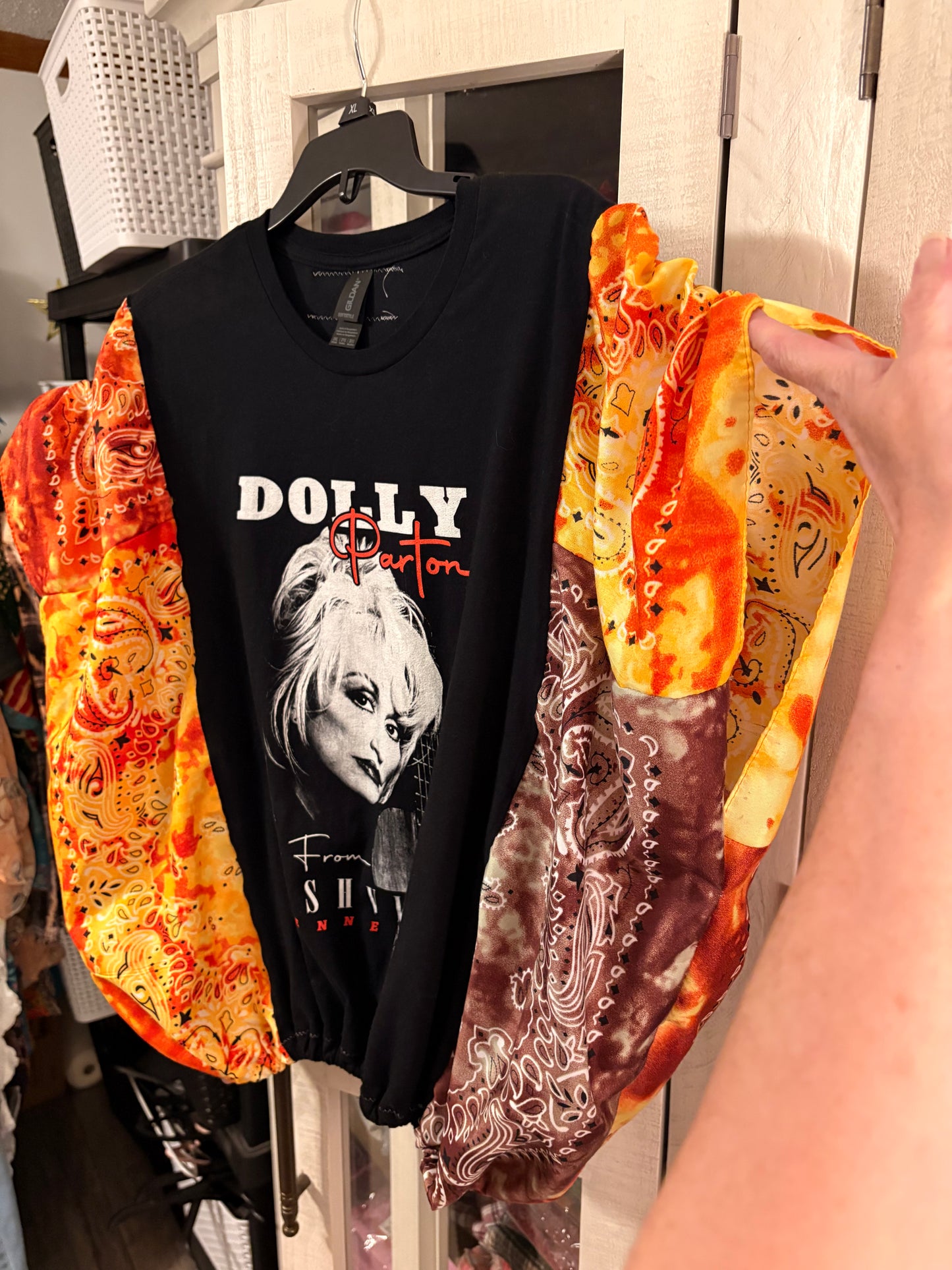 Nashville Dolly Bubble Bandana Sleeve Tee Fits a Small to XXL