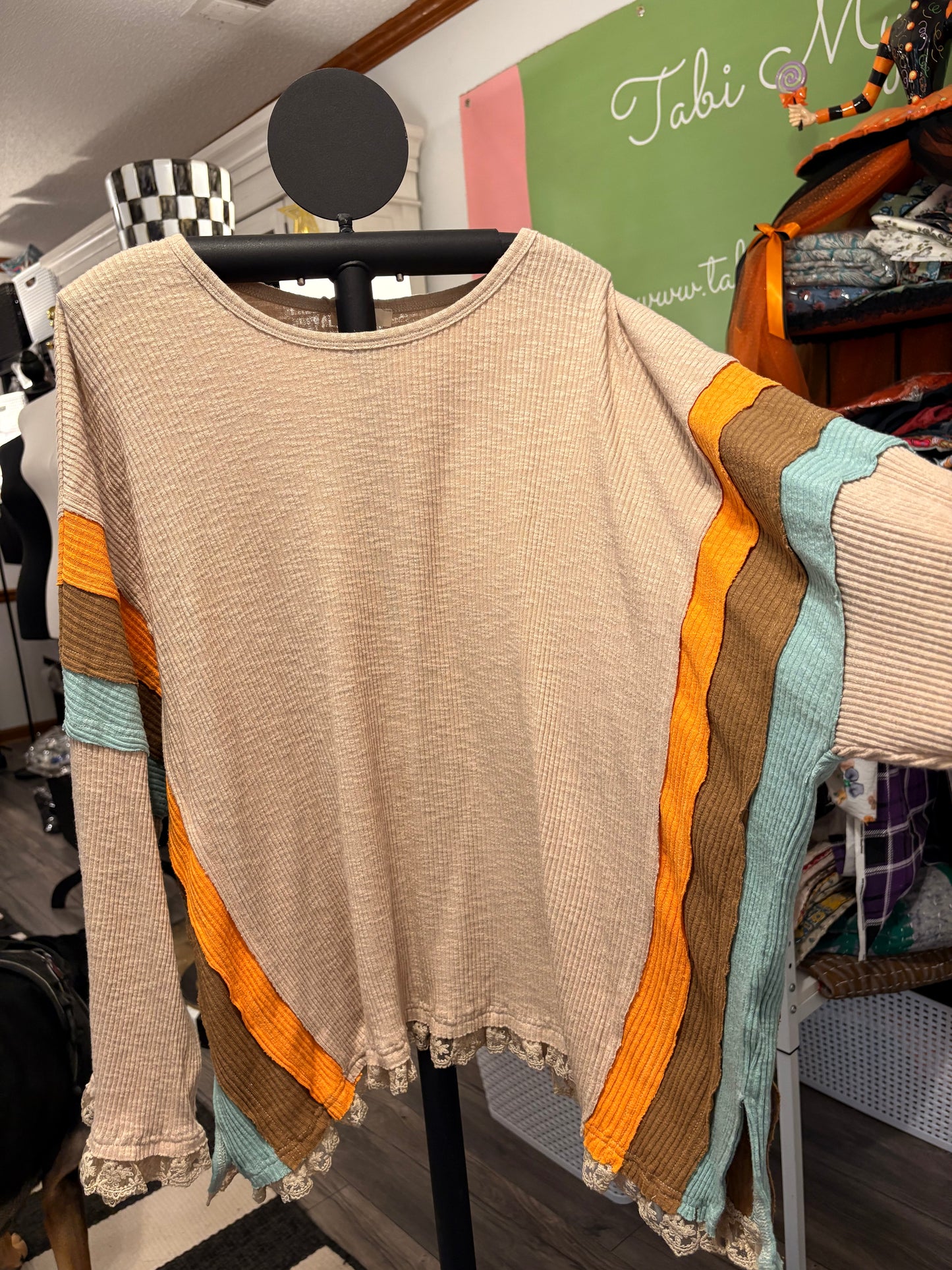 Lace Trim Thermal Knit Top Plus Size