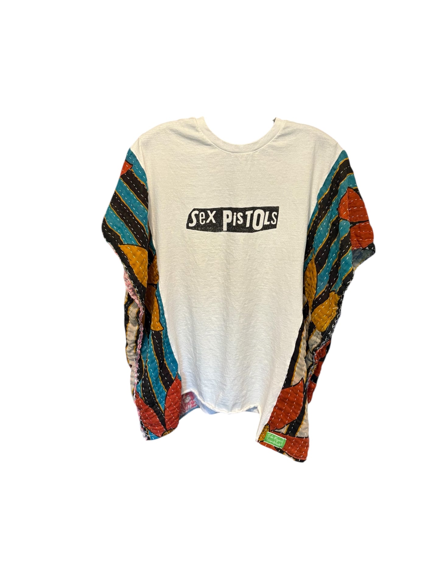 God Save the Queen Upcycled Vintage Kantha Poncho Tee Fits A Size Small to XXL