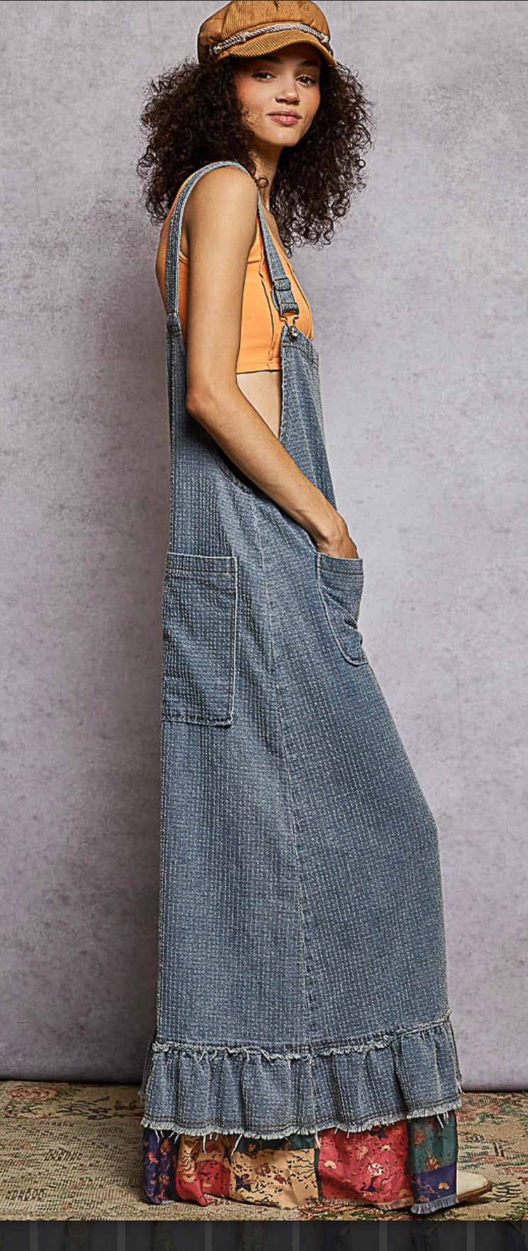 Striped Denim Ruffled Bottom Overalls