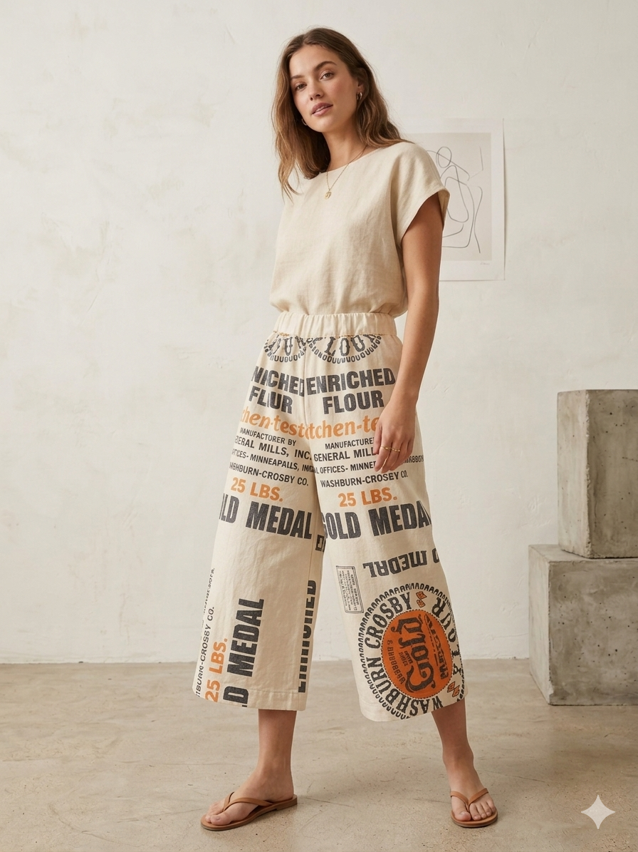 Flour Feedsack Pants One Size Fits Most S-XXL Oversized Cropped Length