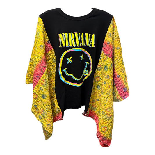 Nirvana Upcycled Vintage Kantha Poncho Tee Fits A Size Small to XXL