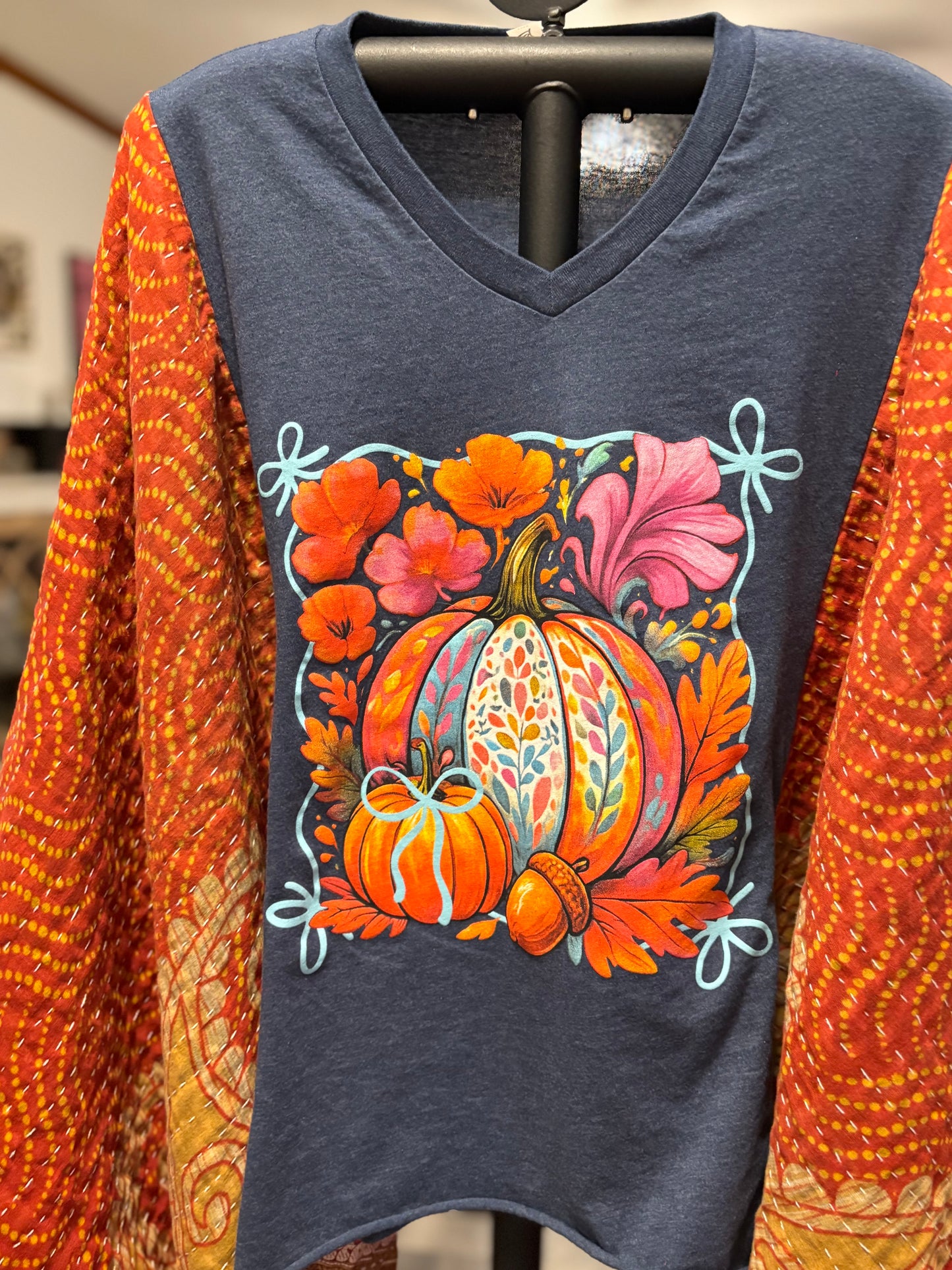 The Harvest Upcycled Vintage Kantha Poncho Tee Fits A Size Small to XXL