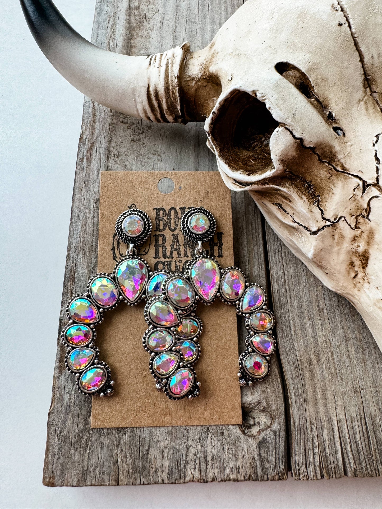 Western Squash Blossom Stone Stud Earrings - AB Clear