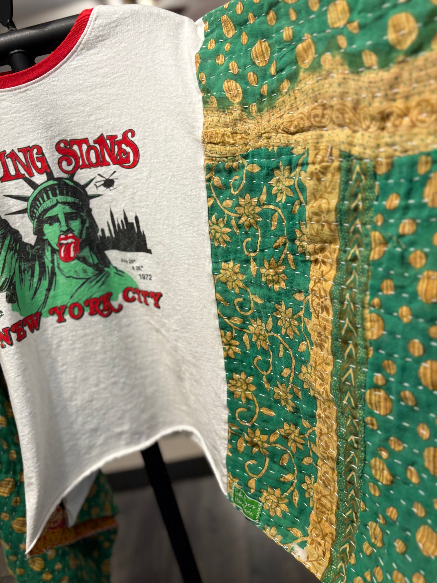 Stones US Tour Upcycled Vintage Kantha Poncho Tee Fits A Size Small to XXL