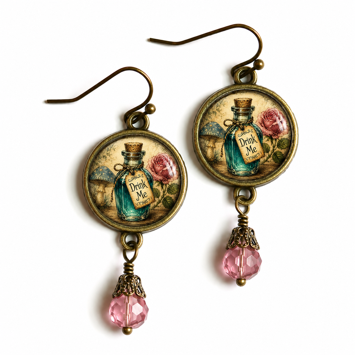 "Drink Me" bottle Wonderland Vintage Earrings