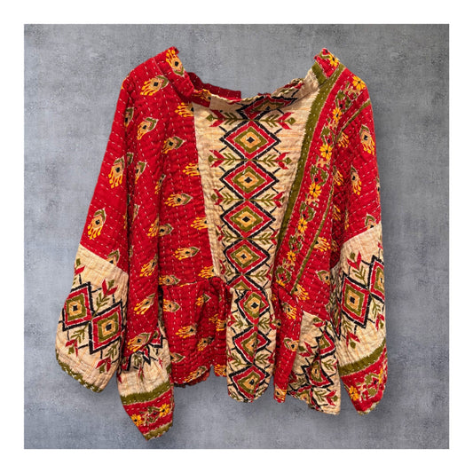 Gustav Upcycled Vintage Kantha Quilt ART Layering Top One Size Fits A Small to XXL Oversized