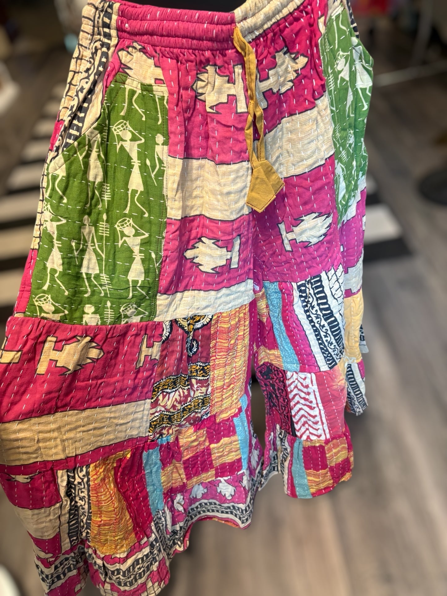 Donna Kantha Flowy Tiered Reversible Palazzo Pant with Pockets: One Size Fits Size 6-16