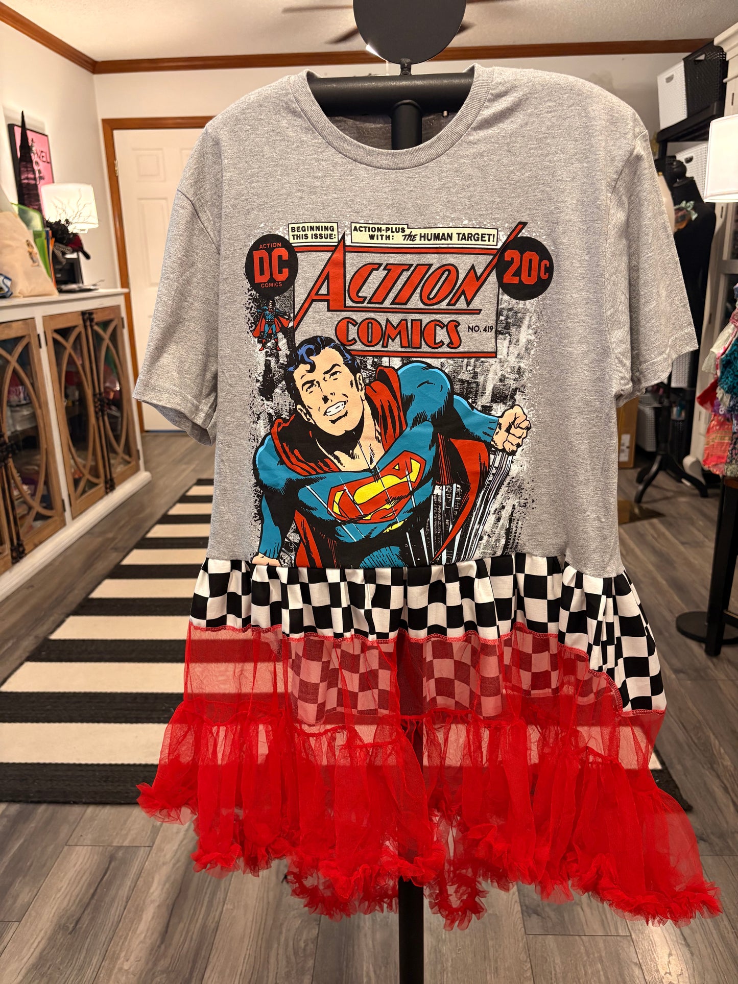 Super Hero Upcycled Rockstar Hi/Lo Top One Size Fits an XS to Medium