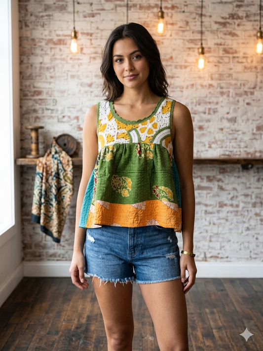 Donn Crochet Kantha Tank One Size Fits Small to XXL 4-16