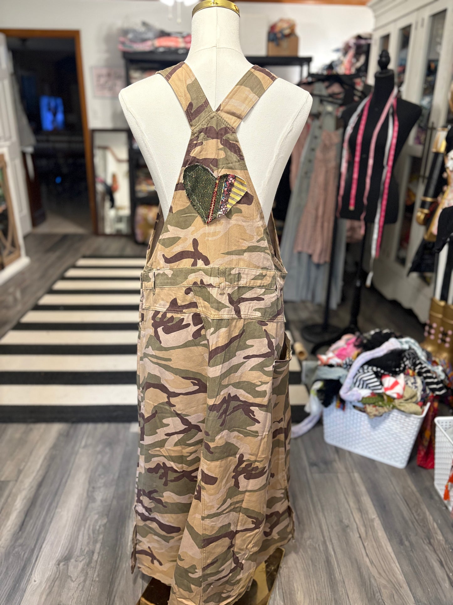Floral Camo Upcycled Patchwork Overall Dress One Size Fits a Small to XL