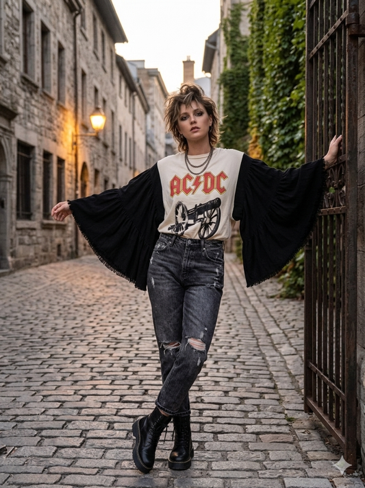 Let’s ROCK Upcycled Flare Sleeve Tee Fits a Small to Large