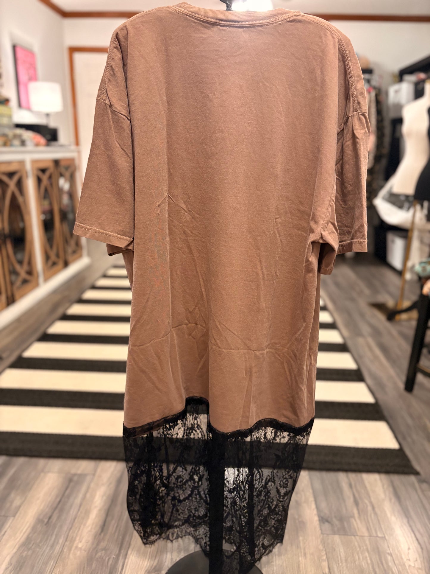Sacred Heart Lace Bottom Tee Dress OVERSIZED Fits a Small to 2X