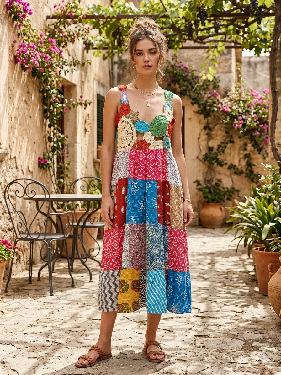 Missy Crochet Patchwork Dress One Size Fits Small to XXL