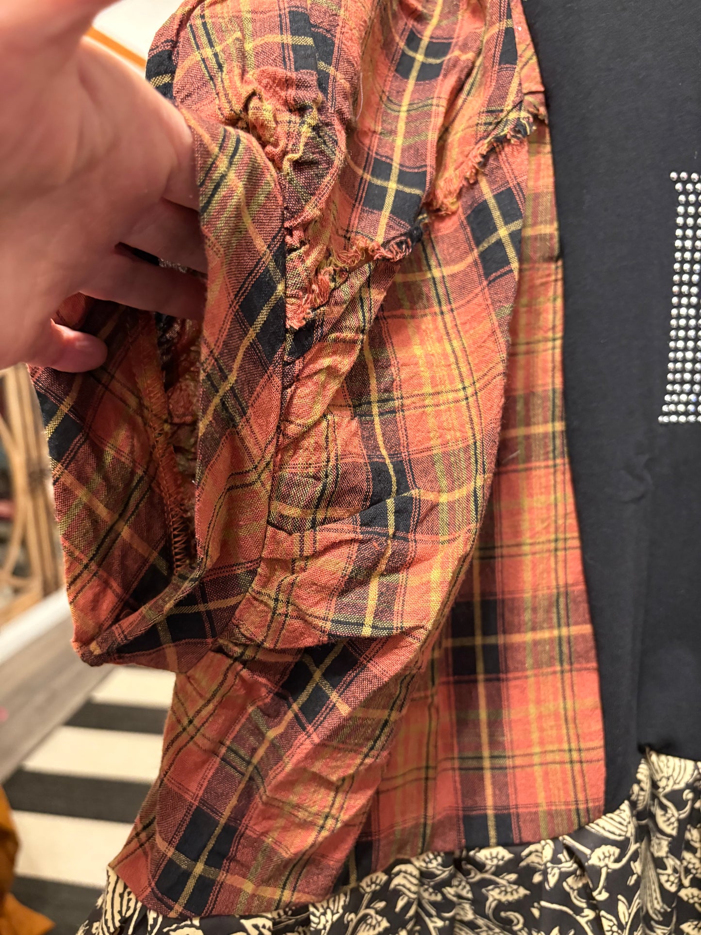 Rocky Raccoon Upcycled Drop Sleeve Flannel Ballerina Tee One Size Fits A Small to XL Oversized