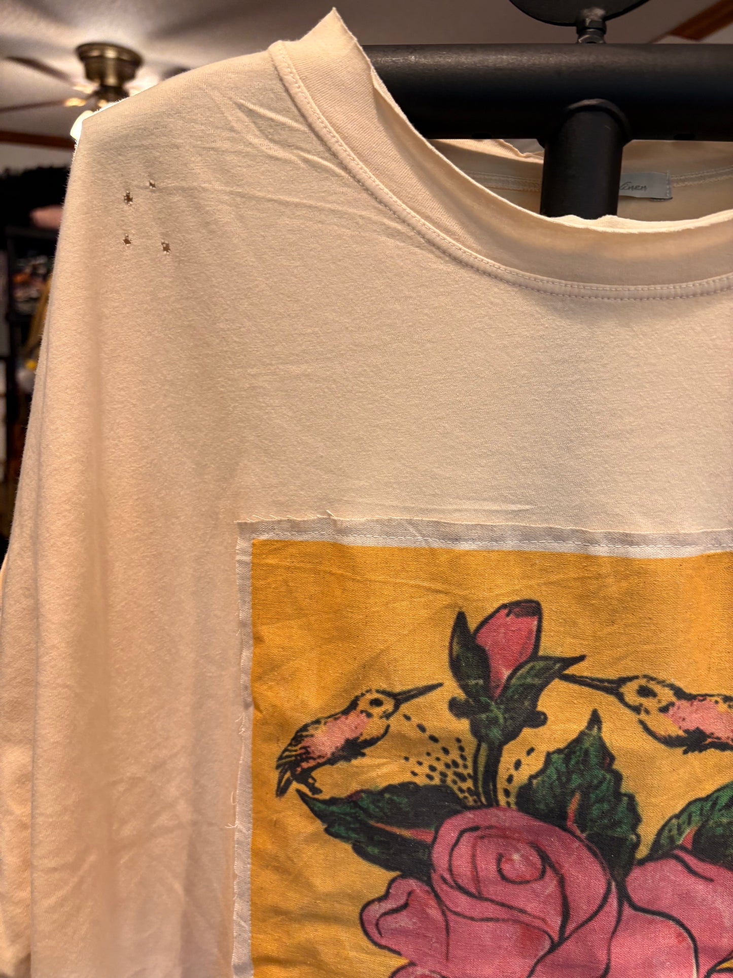 Tee with Colorful Patchwork Rose Print