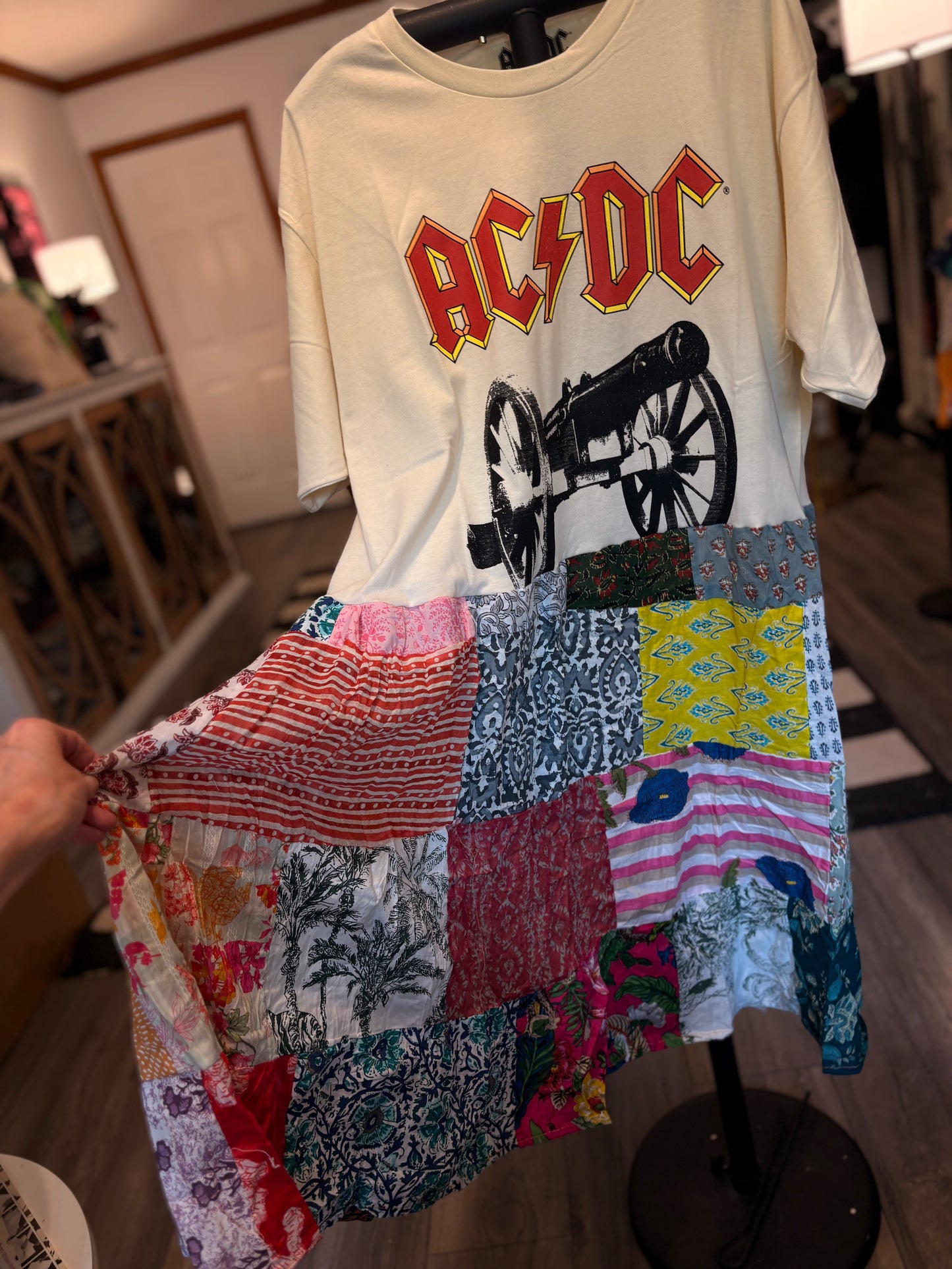 AC/DC Upcycled Patchwork Dress One Size Fits an Small to XXL
