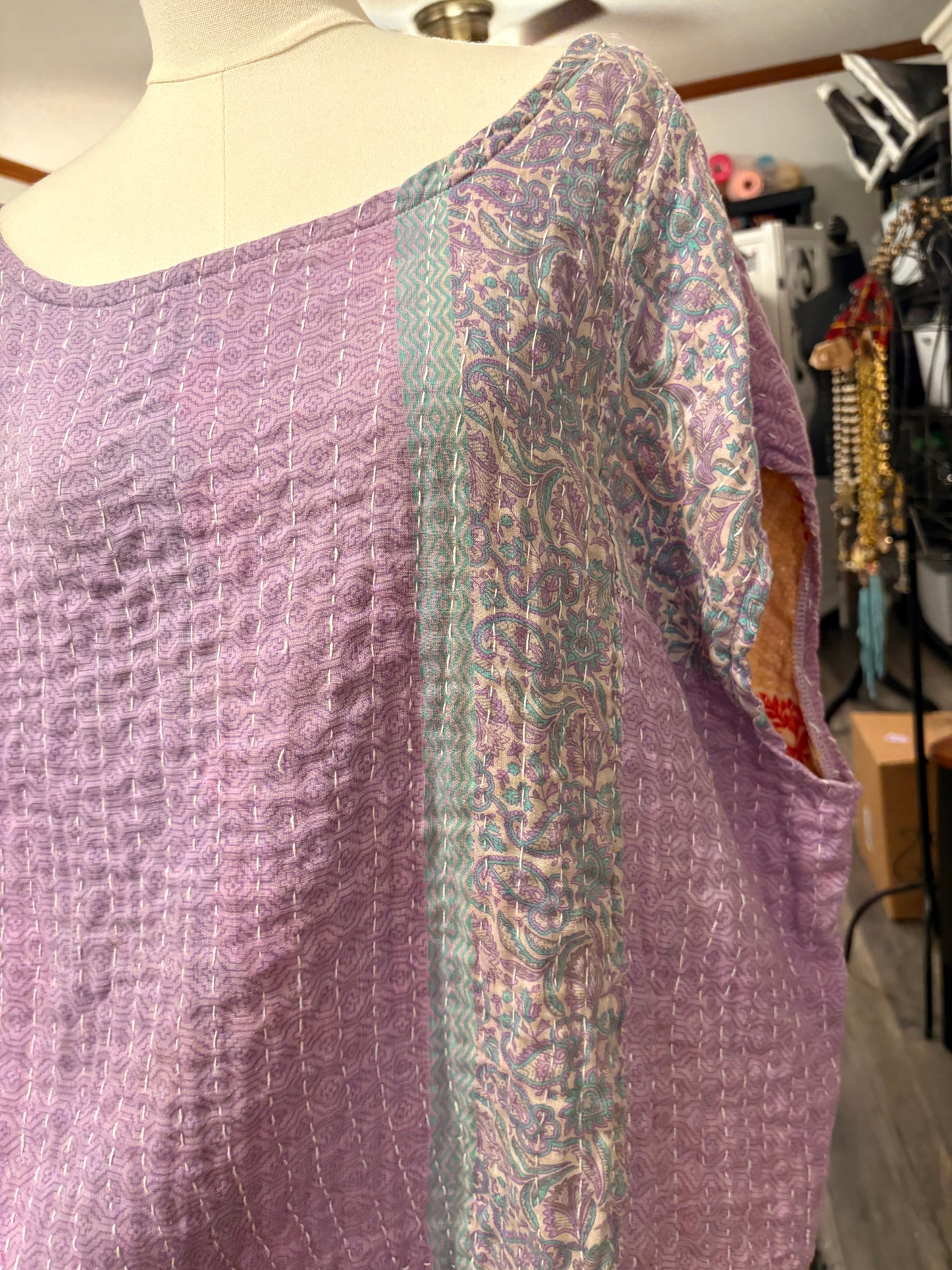 Lilac Kantha Top One Size Fits a Small to XXL