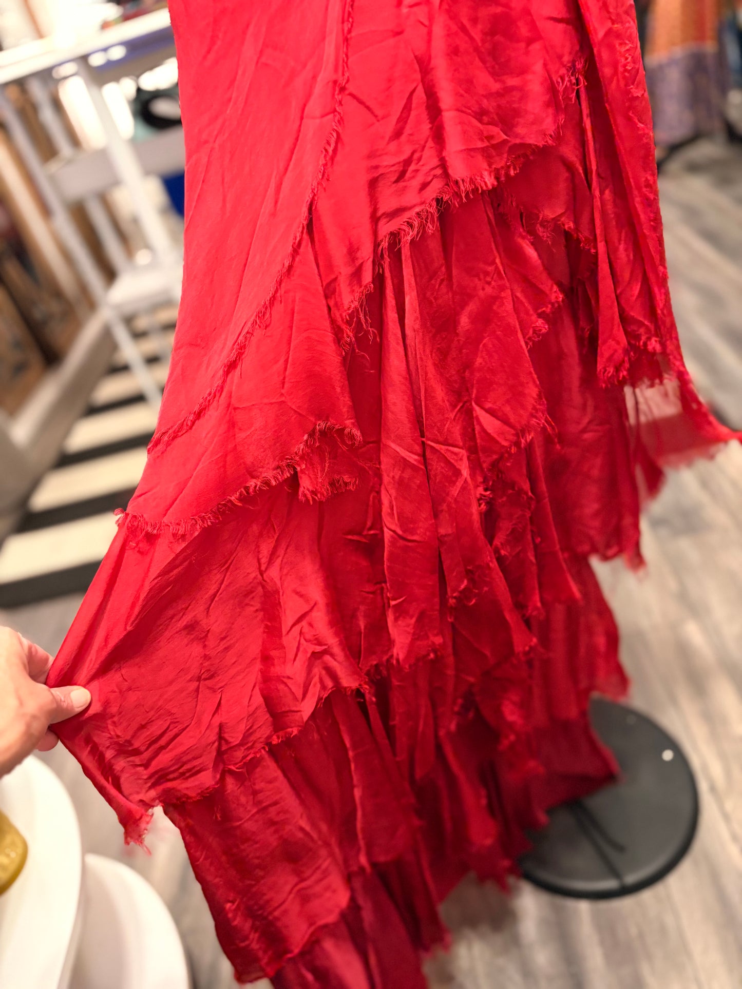 Scarlett Silk Ruffle Knit Maxi Dress One Size Fits Small to XL 2-14