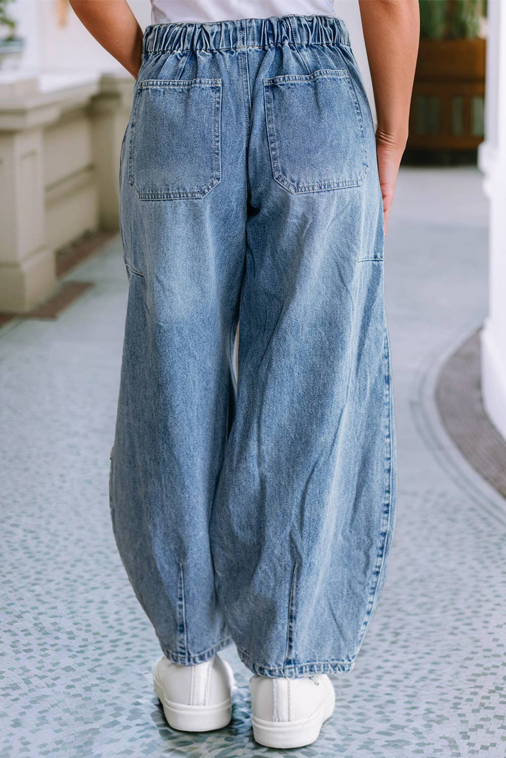 LDC Large Patch Pocket Drawstring Paperbag Waist Jeans: Myosotis / 12