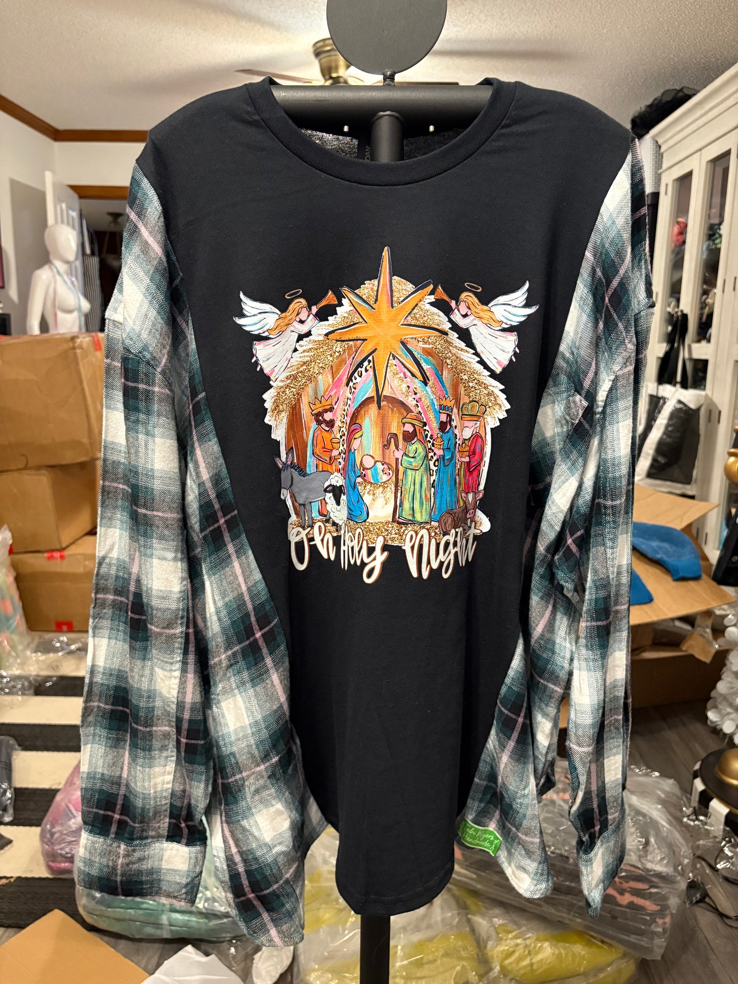 Oh Holy Night Flannel Tee One Size Fits a Large to 3X Oversized