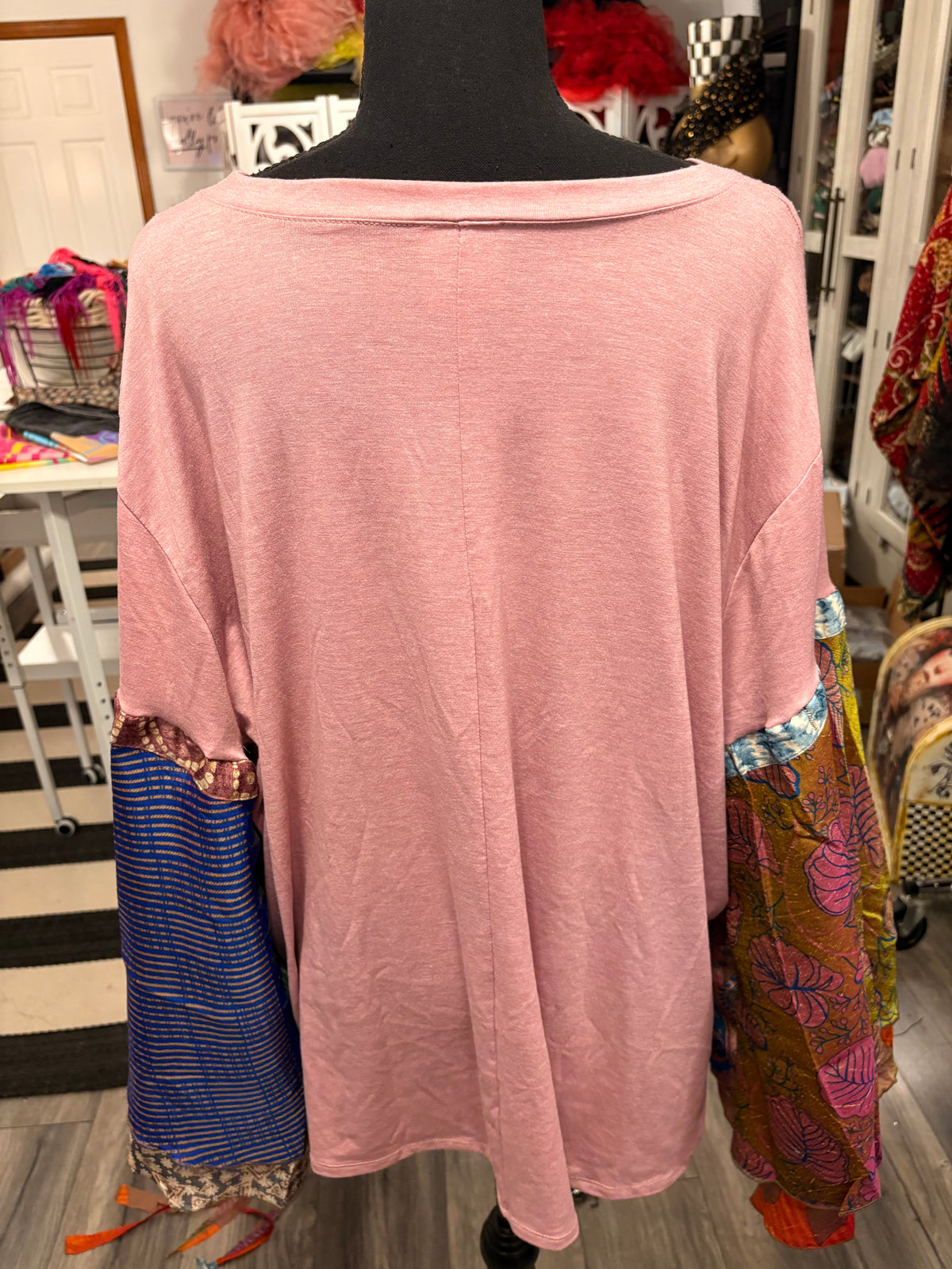 Thankful and Blessed Glam Sleeve Embroidered Tee Fits an XXL to 3X