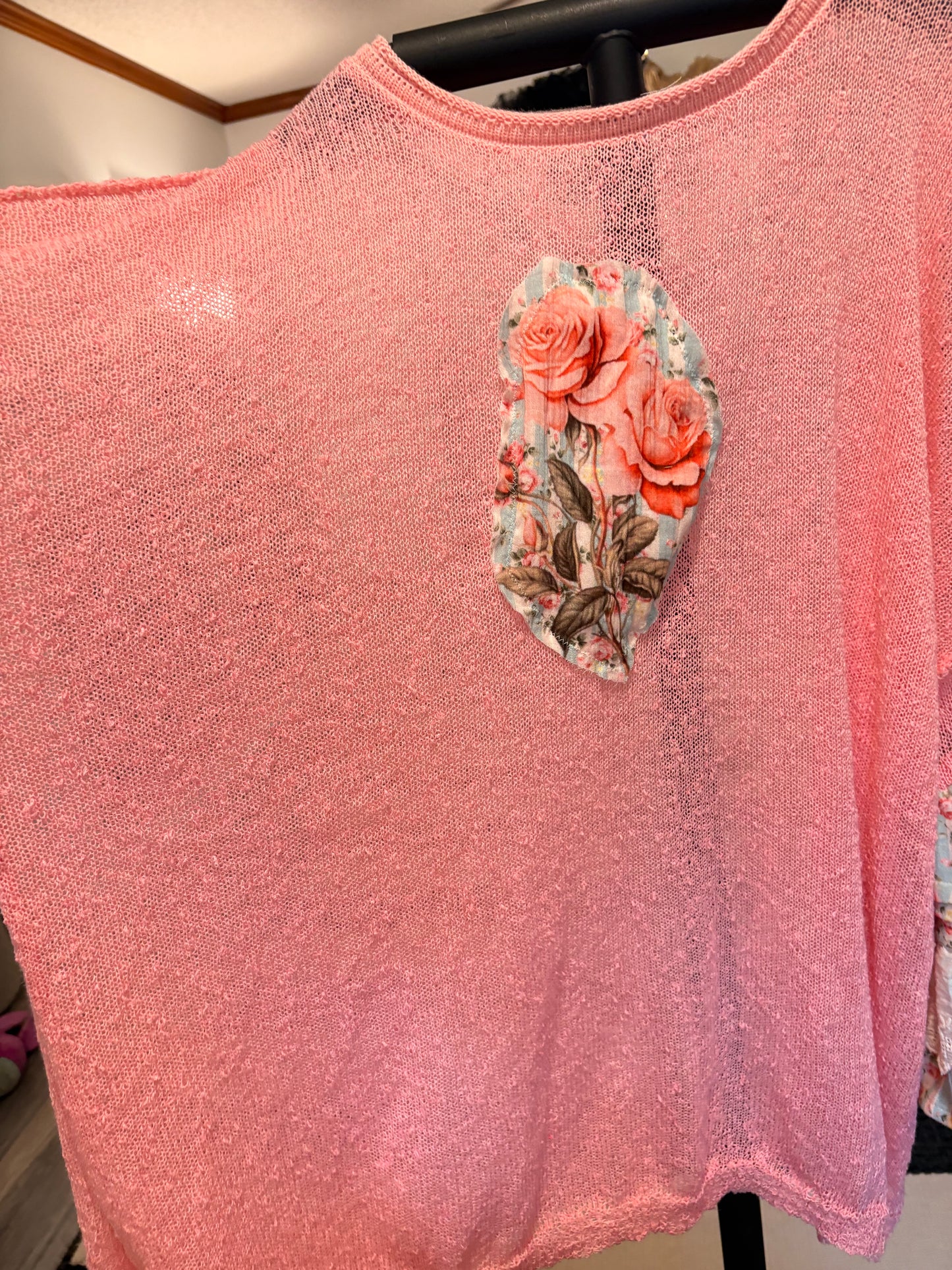Lila Upcycled Mesh Ruffle Sleeve Sweater Fits a Small to 2X