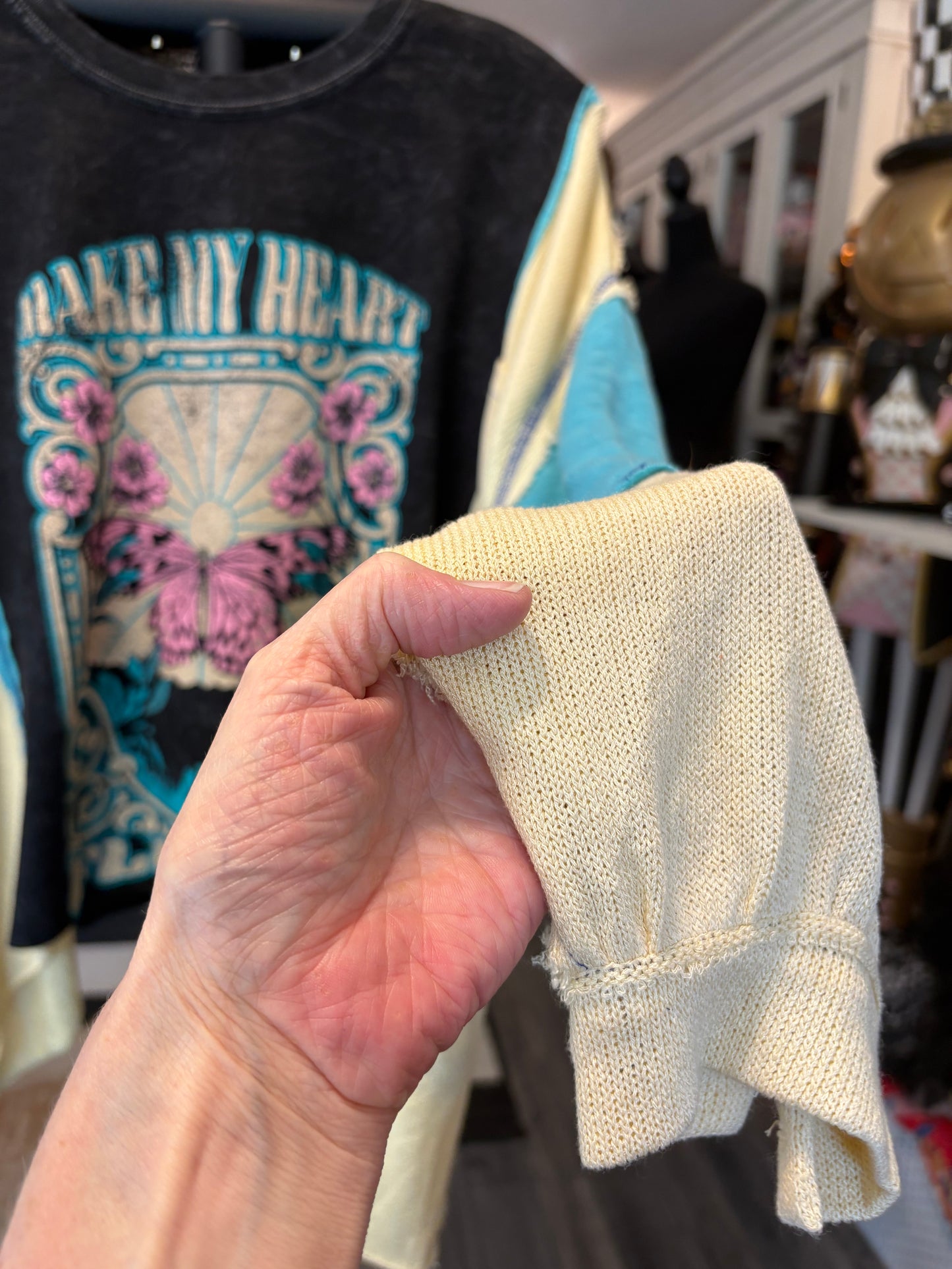 Flutter Upcycled Drop-Sleeve Tee One Size Fits a Small to XL