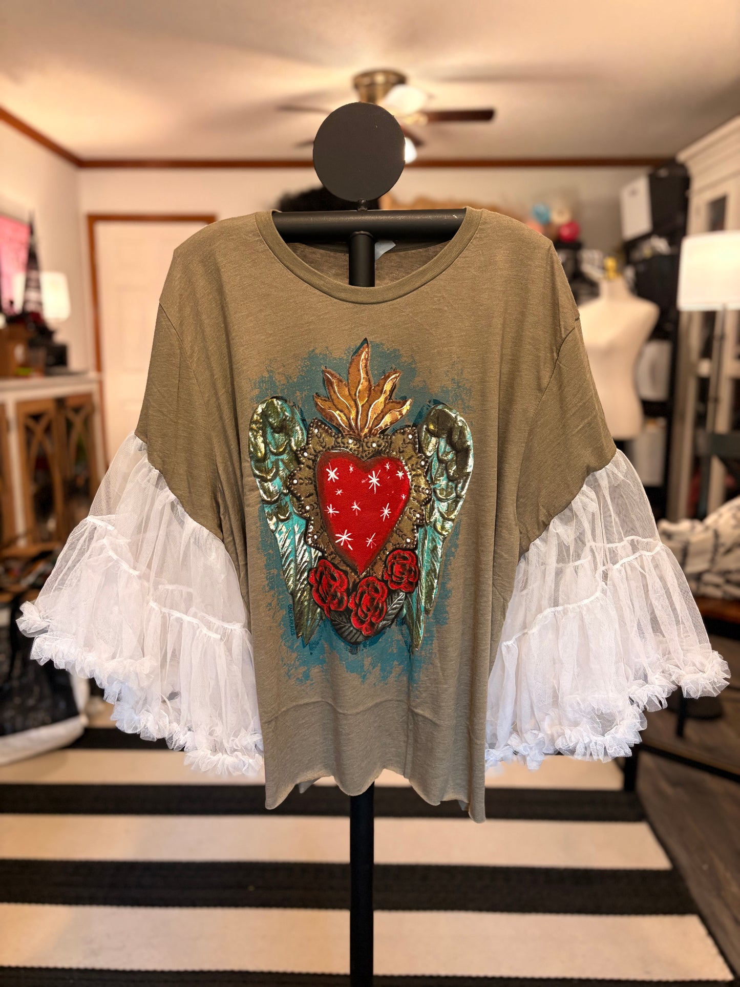 Sacred Heart Upcycled Angel Tee One Size Fits a Small to 3X