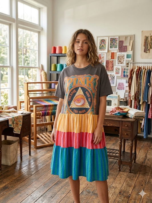 Pink Floyd Upcycled Patchwork Dress One Size Fits a Small to 2X