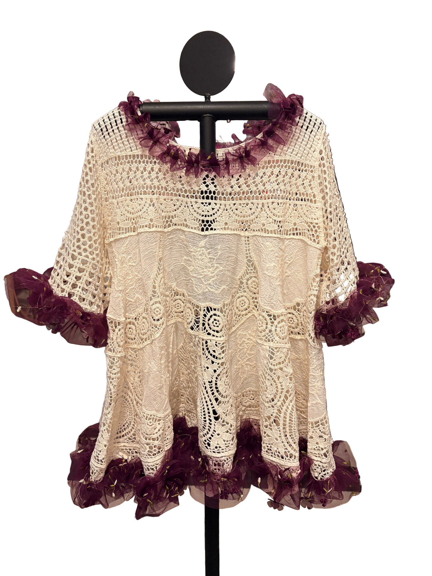 Violetta Upcycled Ballerina Crochet and Lace Top One Size Fits a Small to XL) 2-14