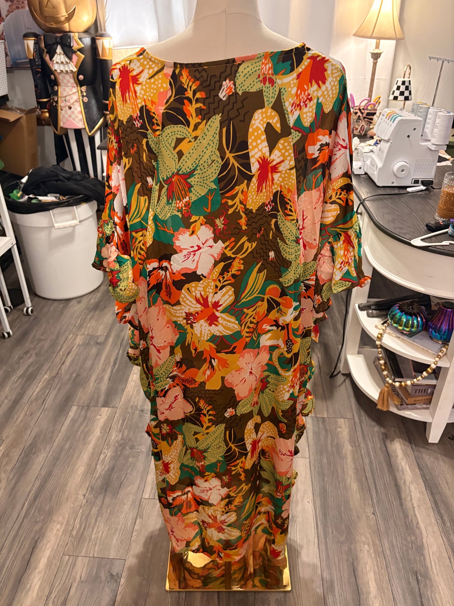 Green Tropical Ruffle Kaftan