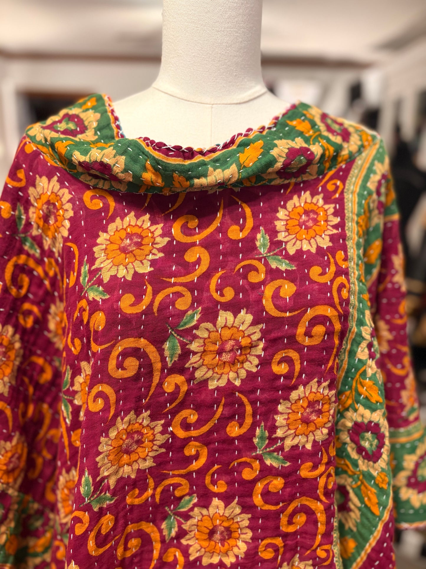 Gogh Upcycled Vintage Kantha Quilt ART Layering Top One Size Fits A Small to 3X Oversized