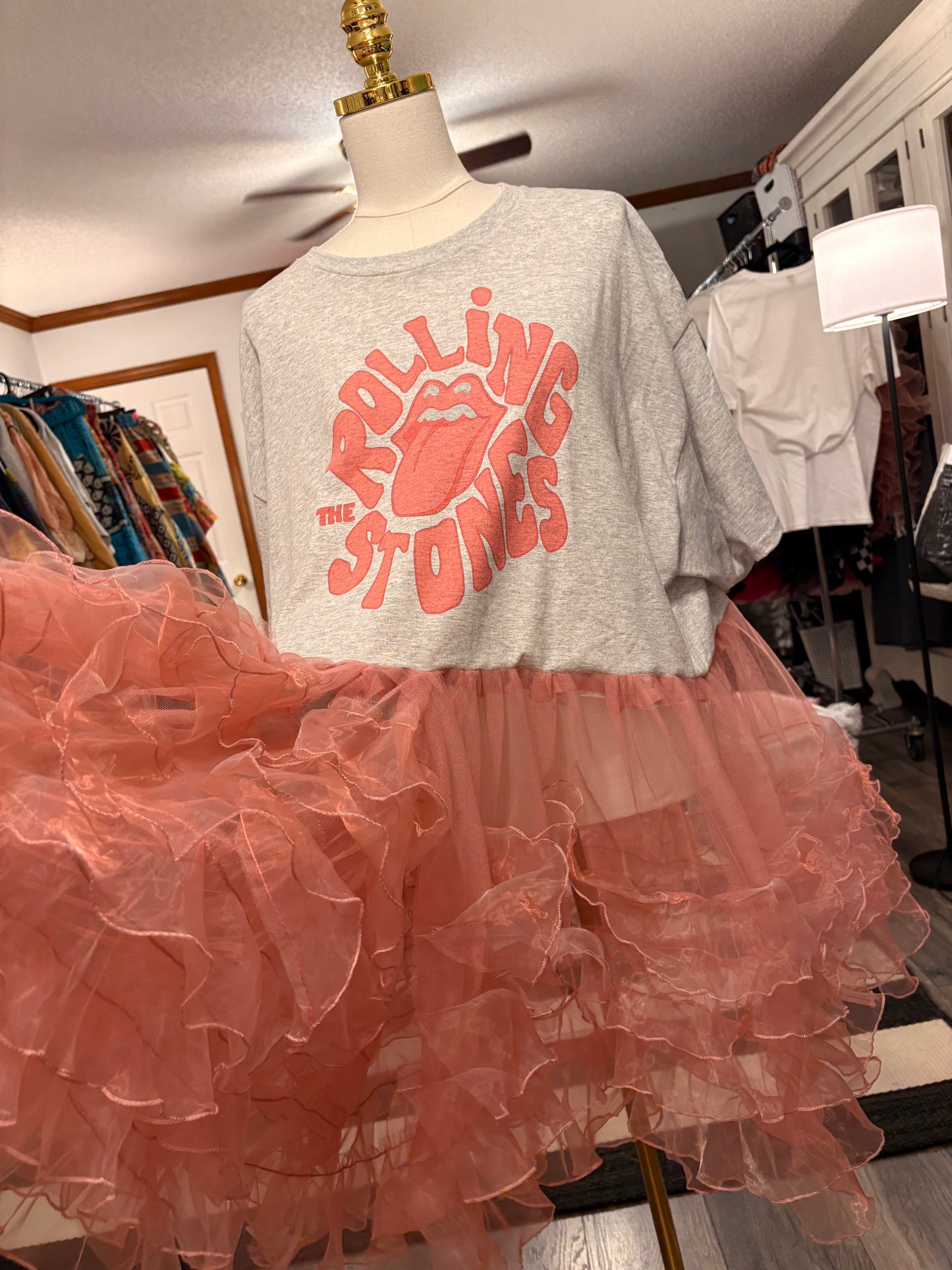Pink Stones Rockstar Ruffle Top/Dress One Size Fits a Small to XXL