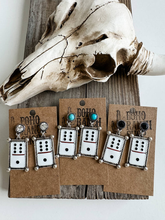 Western Dice Enamel Dangle Post Earring: TURQUOISE