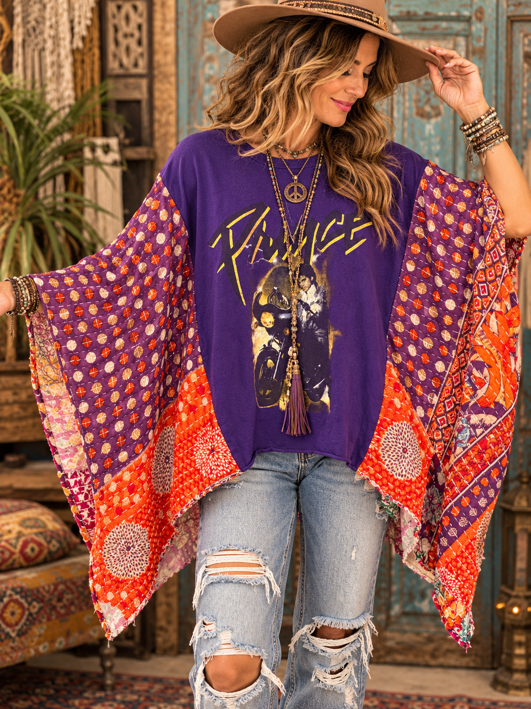 Purple Rain Vintage Kantha Poncho One Size Fits a Small to XXL