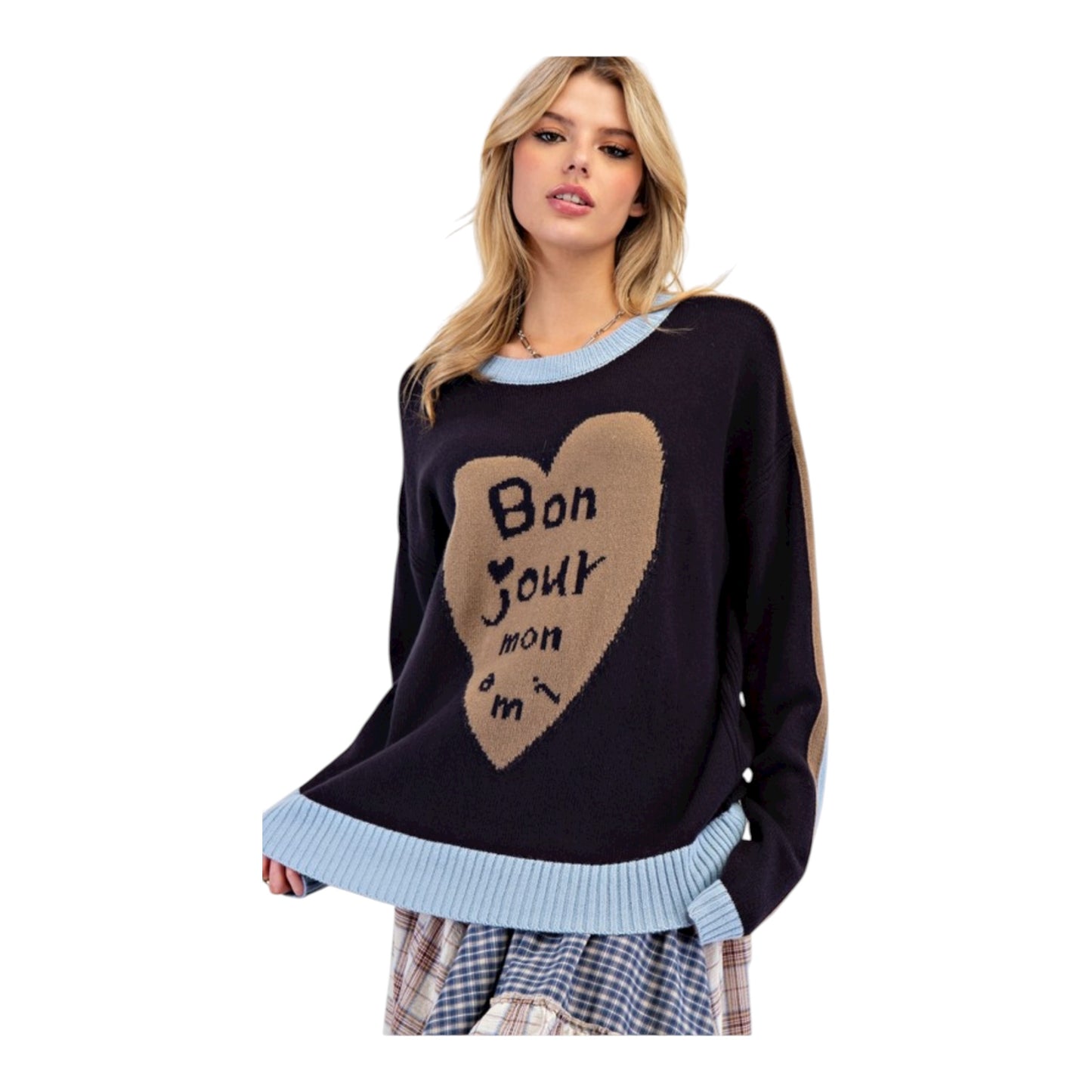 Navy Bon Jour Knit Sweater