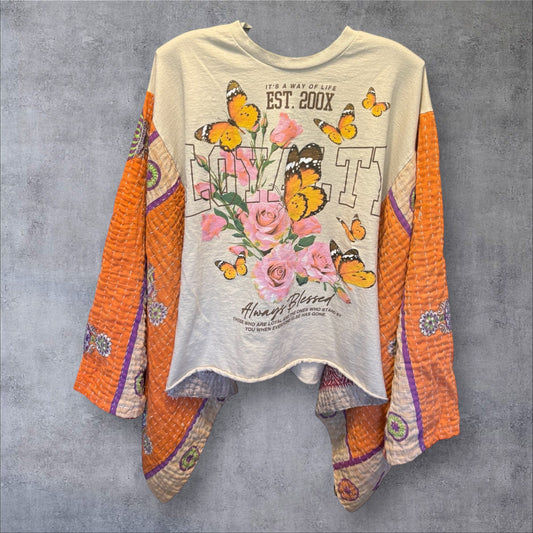 Always Blessed Vintage Kantha Poncho Tee Fits A Small to XL