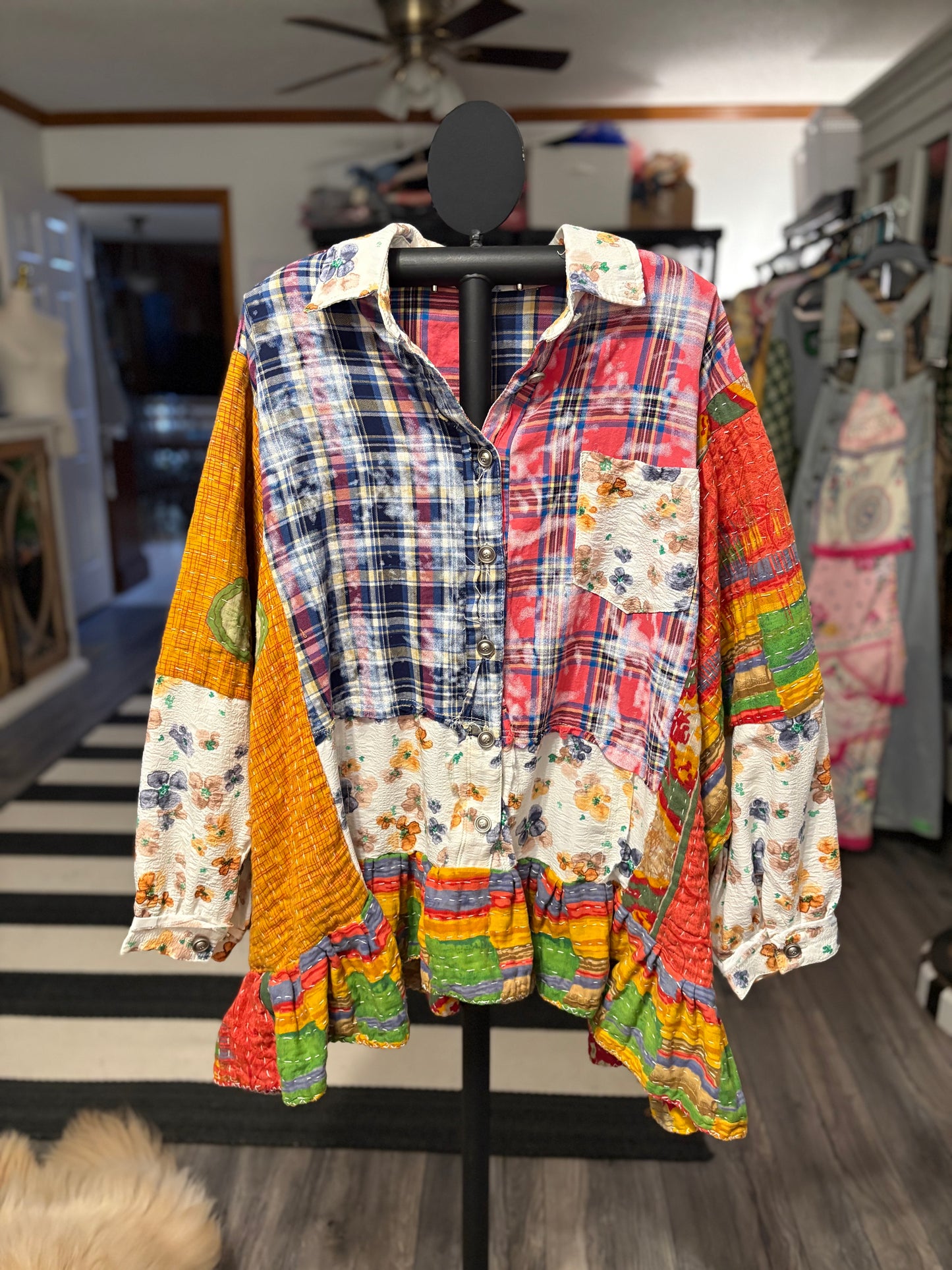 Violetta Upcycled Vintage Kantha Dress/Long Shirt One Size Fits Most