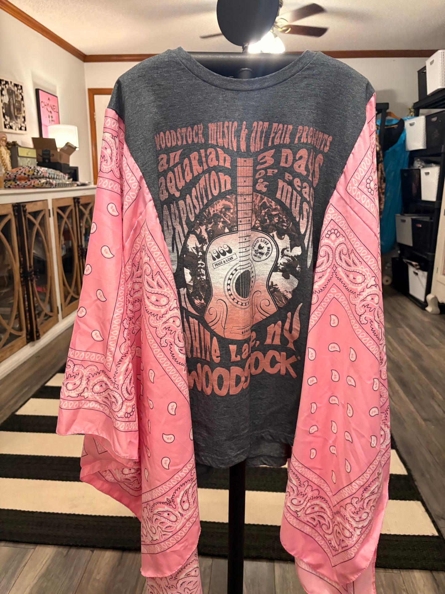 Pink Woodstock Bandana Poncho Tee Fits a Small to 3X