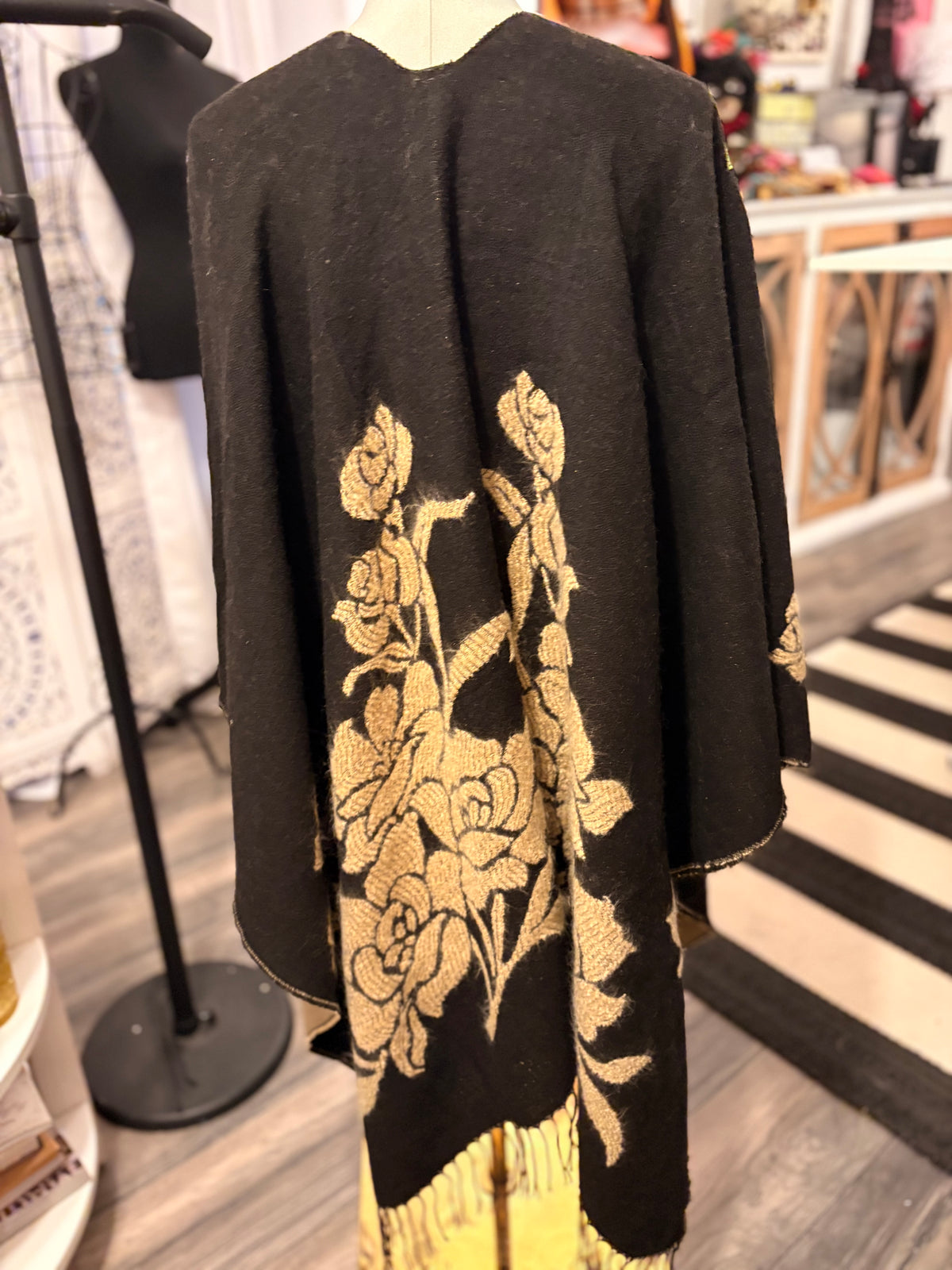 The Rose Hand Embroidered Poncho by Aratta One Size Fits a Small to 3X